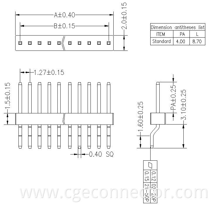 SMT Reclining paste type 1.27 Single-row prone connectors